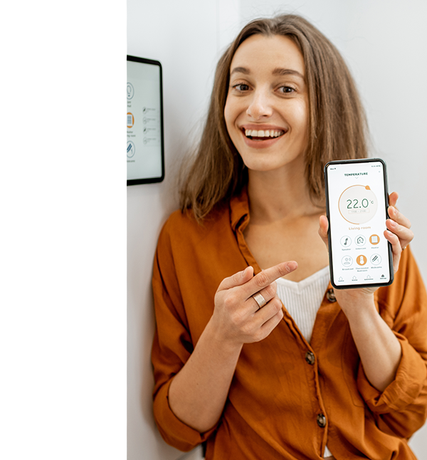 Women with smart temperature management App screen